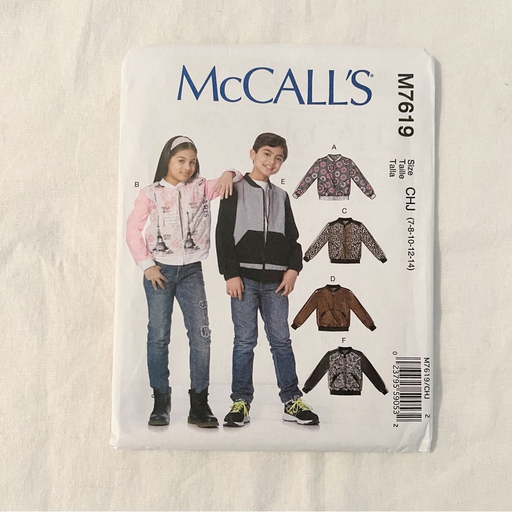 McCall’s M7619 Kids Jacket Pattern | Sizes 7–14 | Unisex Zip-Up Hoodie